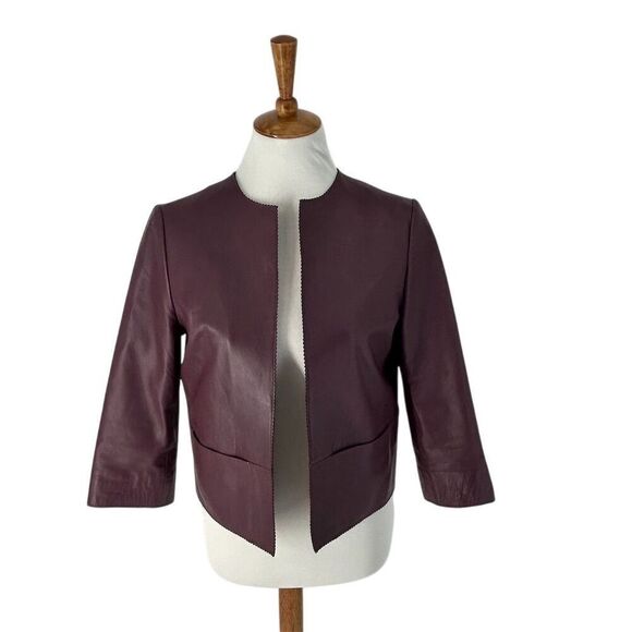 Ted Baker Morisr Zig Zag Edge Cropped Leather Jacket Burgundy, 2 / Small - Picture 8 of 13